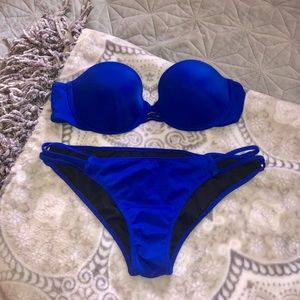 VS blue strapless bikini top